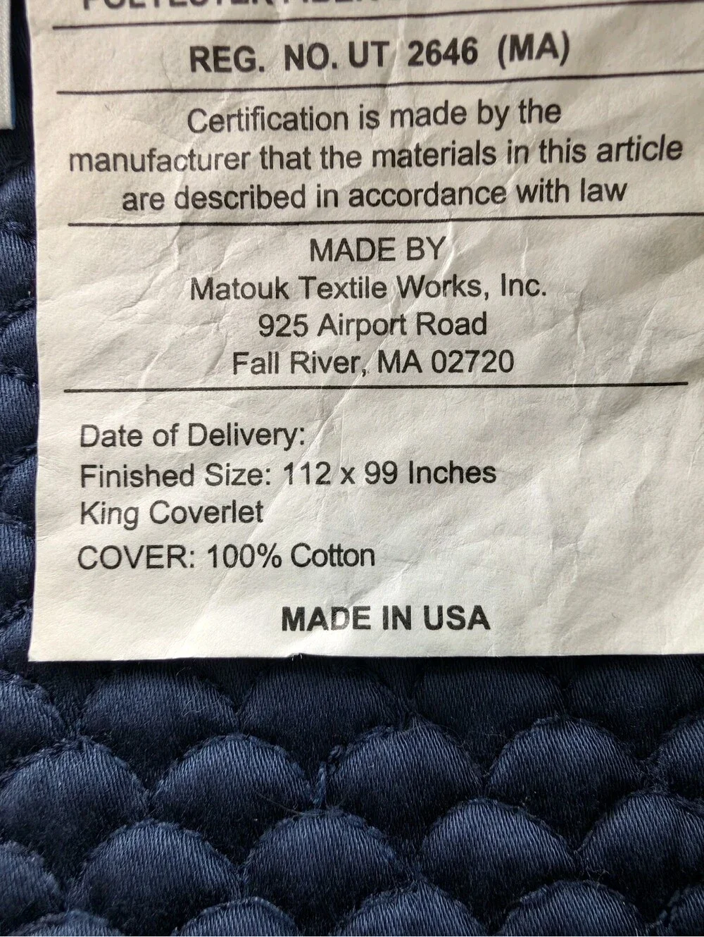 Matouk Matelasse King Coverlet 100% Egyptian Cotton Navy Blue Quiet Luxury
